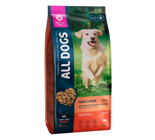 All Dogs для взрослых собак всех пород (Говядина и овощи), 13 кг
