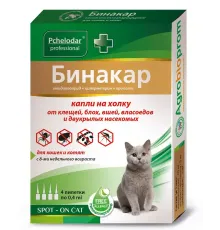 Pchelodar Капли Бинакар от клещей/блох для кошек и котят, 1 пипетка