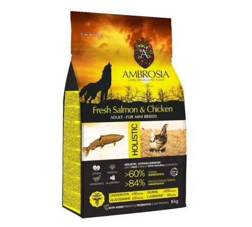 AMBROSIA Adult Mini Breeds (Лосось, курица), 6 кг