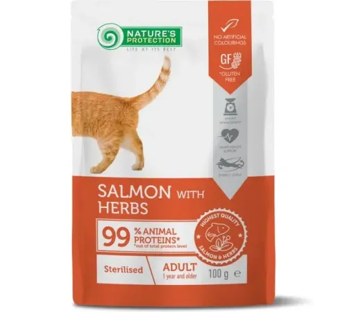 Nature's Protection Консервы Adult Sterilised (Лосось и травы), 100 г