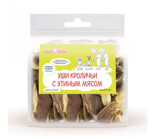 Dog Fest Уши кроличьи с утиным мясом, 500 г