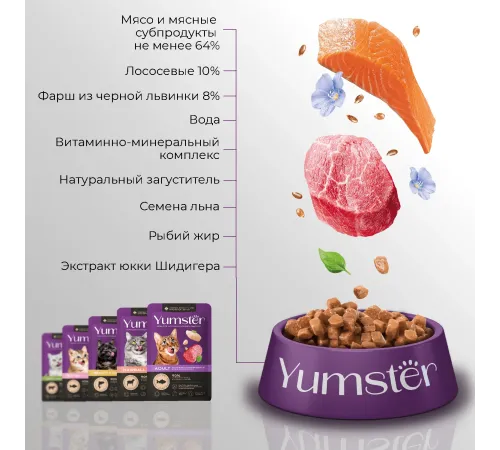 Yumster Beauty Coat Cat (Лосось со льном в соусе), 85 г