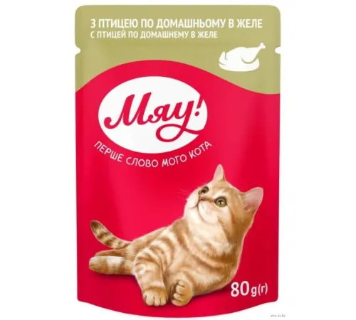 Мяу! для взрослых кошек (Птица в желе) 80 г
