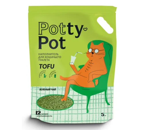 Potty-Pot Наполнитель ТОФУ Зеленый чай, 12л (5 кг)