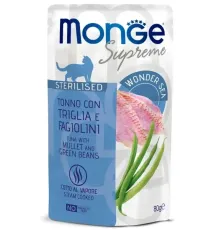 Monge Supreme Sterilized Cat Пауч с тунцом, кефалью и зелёной фасолью, 80 г