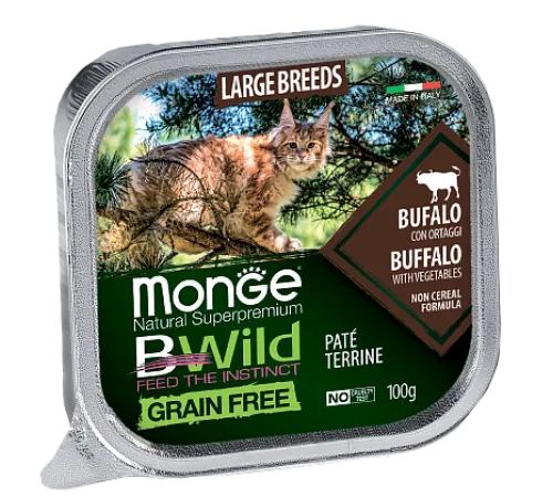 Monge Консервы BWild GF Cat Large Breeds (Буйвол, овощи), 100 г