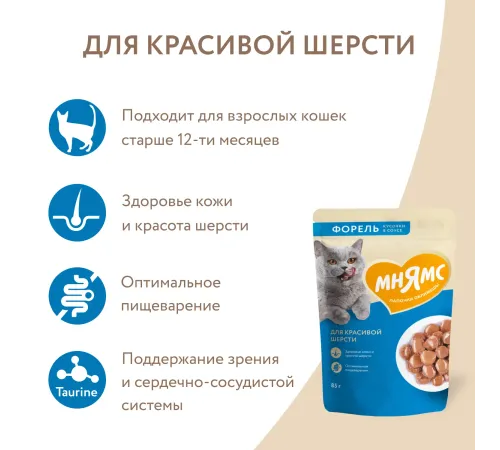 Мнямс Кусочки в соусе с форелью для кошек, 85 г