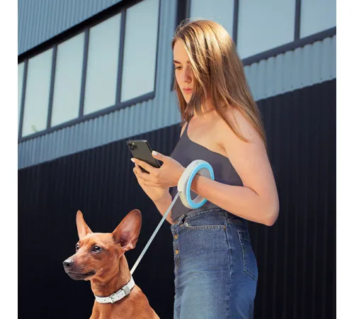 Поводок-рулетка круглая Collar WAUDOG, светло-серый/голубой XS-M