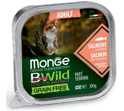 Monge Консервы BWild GF Adult Cat (Лосось, овощи), 100 гр