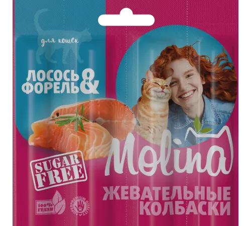 Molina Жевательные колбаски для кошек Лосось и форель, 20 г