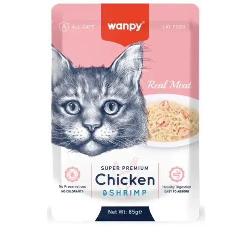 Wanpy Cat Пауч Курица и креветки, 85 г