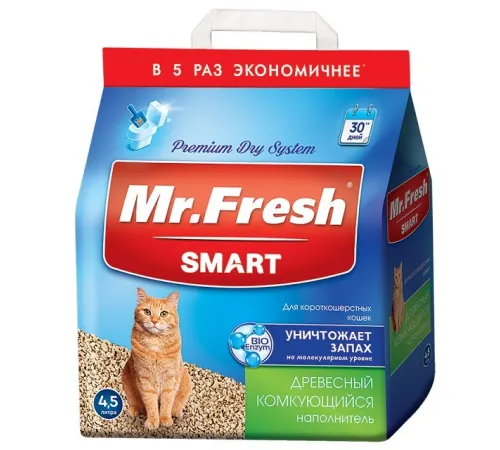 Mr.Fresh Smart Наполнитель для короткошерстных кошек, 4,5 л