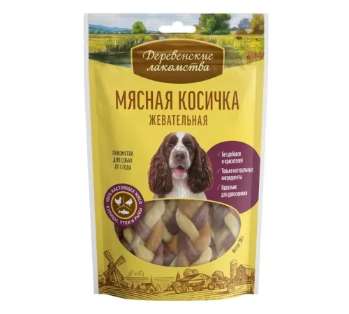 Деревенские лакомства Мясная косичка жевательная, 90 г