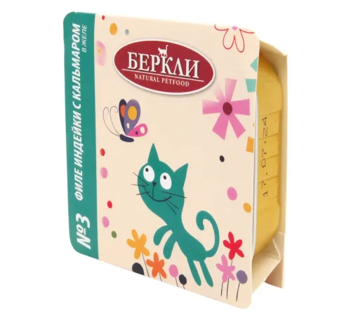 Berkley №3 Филе индейки с кальмаром в желе для кошек, 100 г