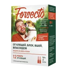 Астрафарм FORSECTO Капли от внешних паразитов для собак и щенков от 5 до 10 кг, 2х1мл