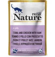 Prime Nature Паучи Тунец с курицей и ветчиной в желе для кошек, 100 г