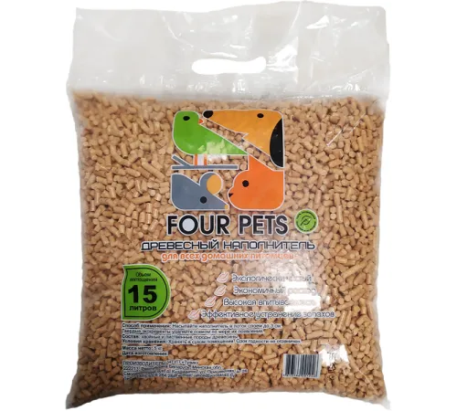 FOUR PETS древесный наполнитель 5 кг - 15 л