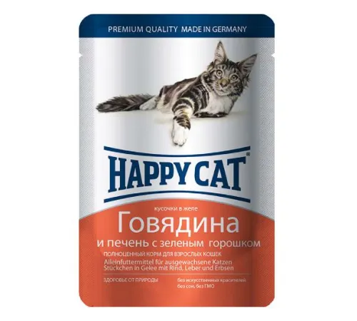 Happy Cat для взрослых кошек (Говядина, печень, горошек) 100 г