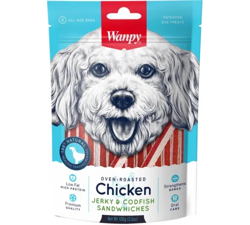 Wanpy Dog Курица с треской в форме сэндвича, 100 г