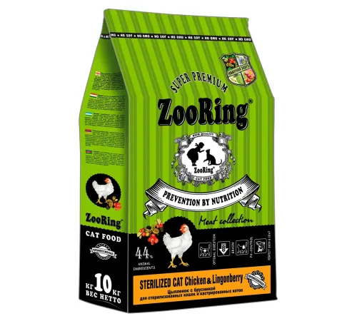 Zooring Sterilized Cat (Цыпленок с брусникой), 10 кг