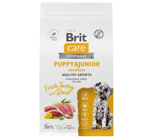 Брит Кеа Dog Puppy&Junior M Healthy Growth (Индейка, утка), 1,5 кг new