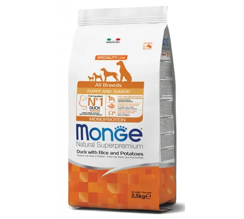 Monge Natural Superpremium All Breeds Puppy & Junior (Утка, рис, картофель), 12 кг