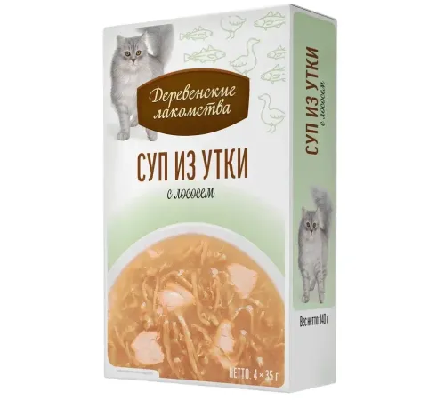 Деревенские лакомства Суп из утки с лососем, 35 г х 4 шт (Box)