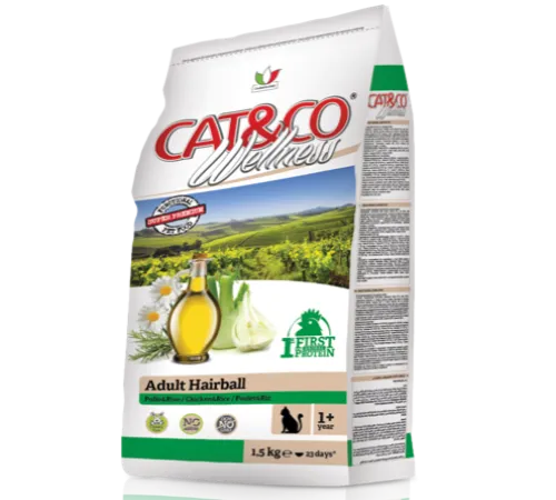 Cat&co Wellness Adult Hairball (Курица и рис), 1,5 кг