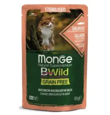 Monge Пауч BWild GF Sterilized Cat (Лосось, креветки, овощи), 85 г