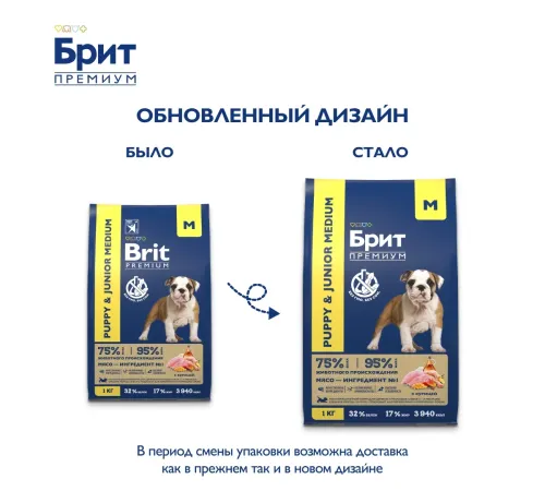 Брит Премиум Puppy & Junior Medium (Курица), 1 кг