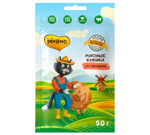 Мнямс Мясные кубики из говядины для кошек (Фермерская Ярмарка), 50 г