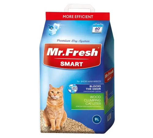 Mr.Fresh Smart Наполнитель для короткошерстных кошек, 9 л