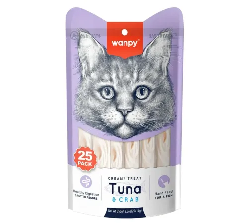Wanpy Cat Нежное пюре из тунца и краба, 25 шт х 14 г