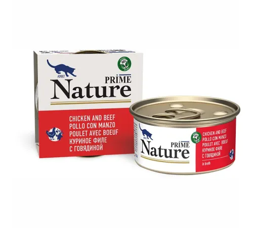 Prime Nature Консервы (Куриное филе с говядиной в бульоне) для кошек, 85 г