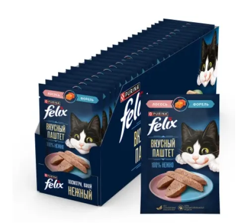 Felix Вкусный паштет для взрослых кошек (Лосось и форель), 75 г