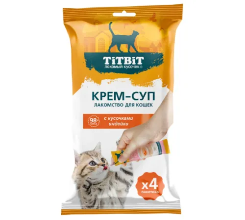 ТИТБИТ Крем-суп для кошек с кусочками индейки, 10г х 4уп