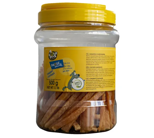 LOLO Pets Мягкие куриные полоски, 500 г (банка)
