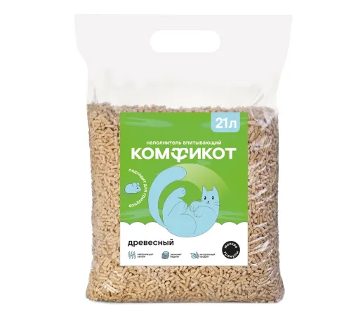 Комфикот Наполнитель древесный впитывающий, мелкие гранулы, 21л, 7 кг