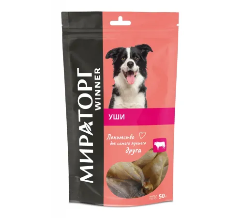 Winner Мираторг Лакомство Уши говяжьи для собак, 50 г