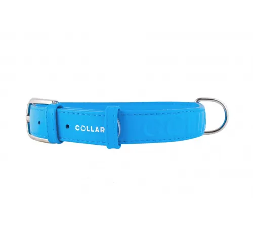 Collar Glamour Ошейник с объемной надписью голубой, 25мм, 38-49см