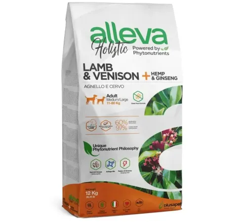 Alleva Holistic Adult Medium & Maxi (Ягненок, оленина), 12 кг