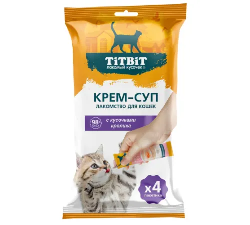 ТИТБИТ Крем-суп для кошек с кусочками кролика, 10г х 4уп