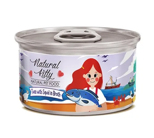 Natural Kitty Тунец с кальмаром в бульоне, 80 г