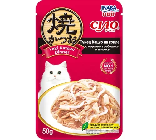 INABA CIAO Тунец Кацуо на гриле с морским гребешком и ширасу, 50 г