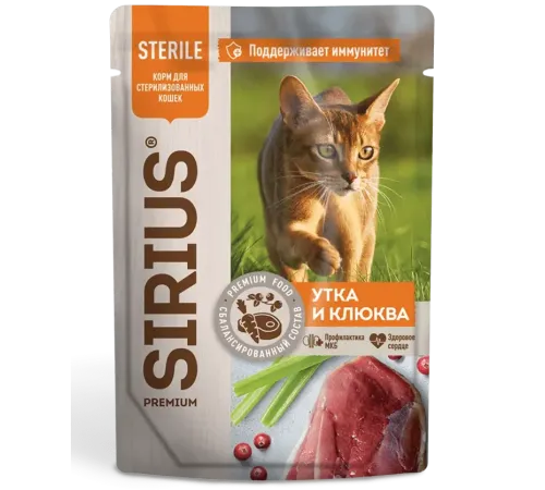 Sirius Консервы для кошек (Утка с клюквой в соусе), 85 г х 24 шт