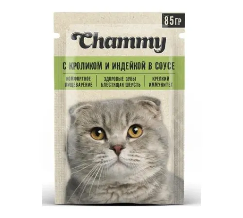 Chammy Консервы для кошек (Кролик и индейка в соусе), 85 г х 25 шт