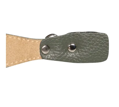 Mr.Kranch Ошейник кожаный с QR-адресником, оливковый, 20-24 см