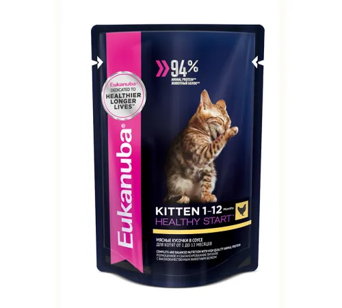 Eukanuba Kitten Healthy Start (Курица в соусе), 85 г х 28 шт (уп)
