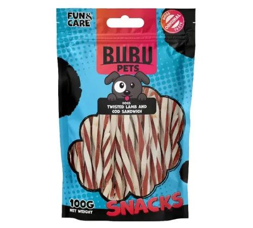 Bubu Pets Сэндвич с бараниной и треской, твистер, 100 г