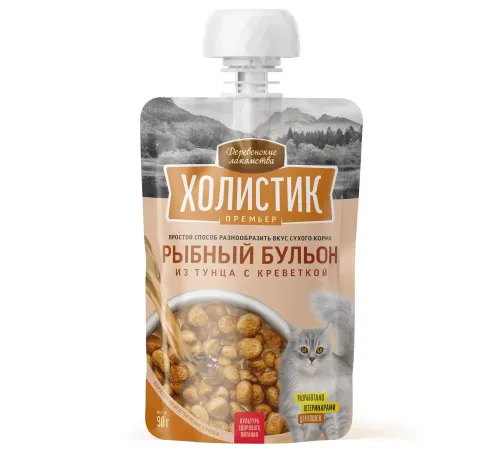 Деревенские лакомства Холистик Рыбный бульон из тунца с креветкой, 90 г
